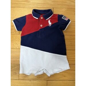 Ralph Lauren Baby Boys Romper 3-6M  Polo One Piece‎ Short Sleeve Outfit RWB USA